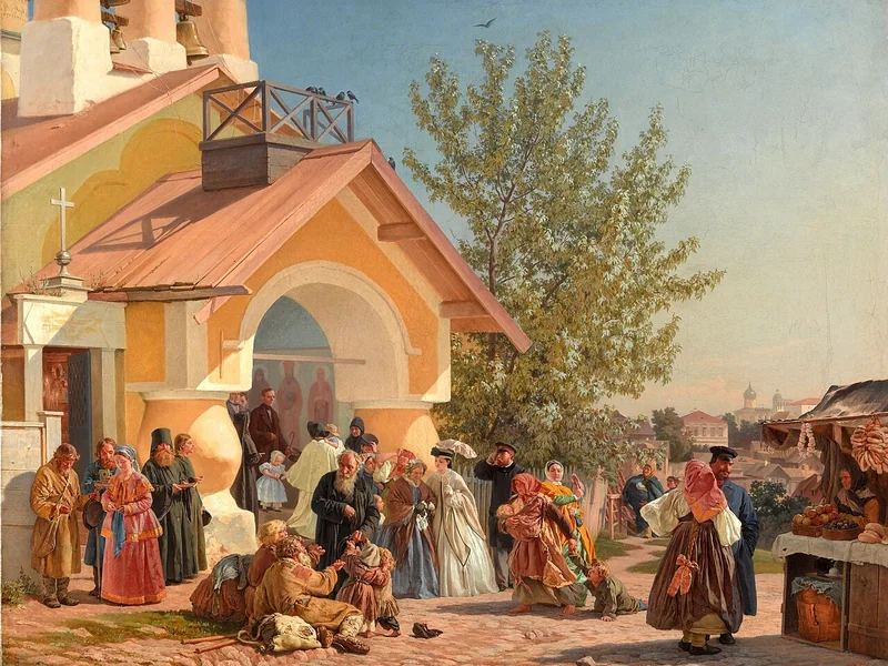 1835-Aleksandr Ivanovič Morozov - Uscita della chiesa a Pskov